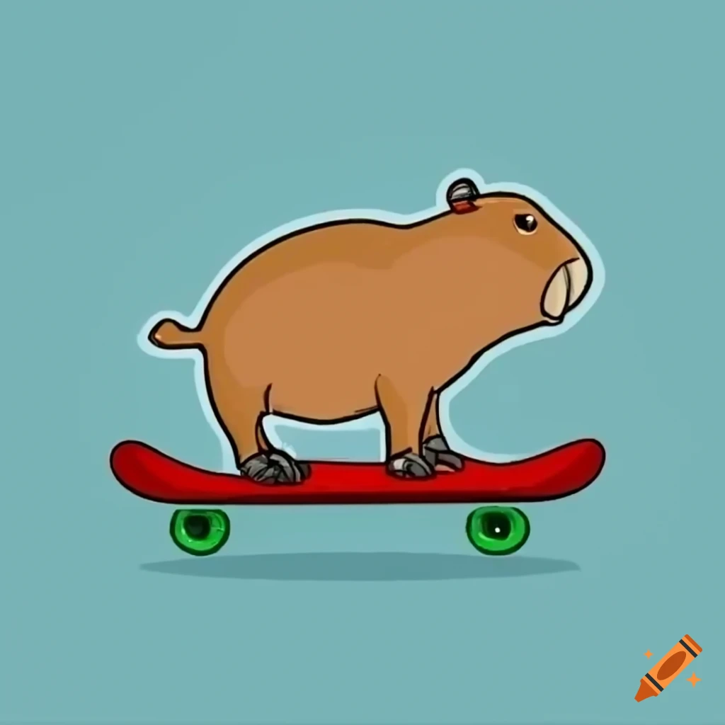 cartoon capybara riding a skateboard