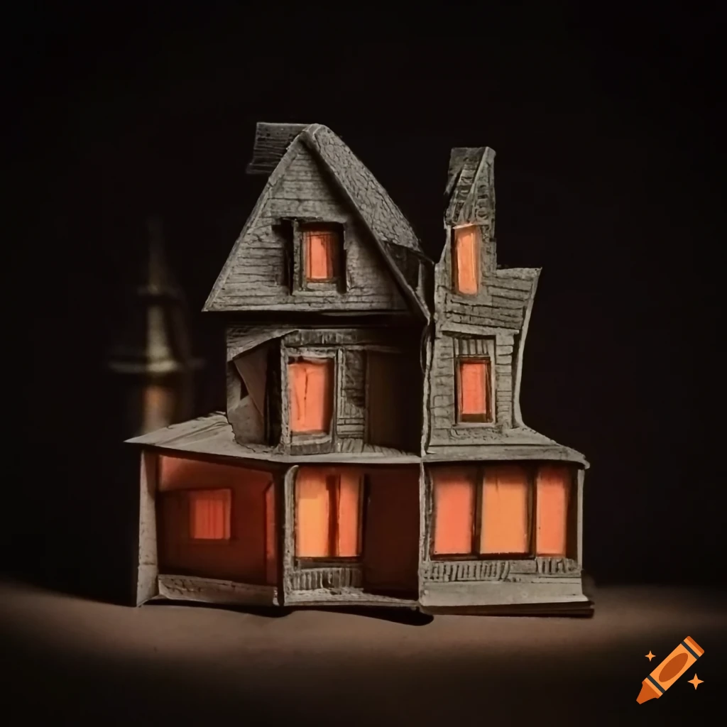 Spooky haunted house paper model on Craiyon