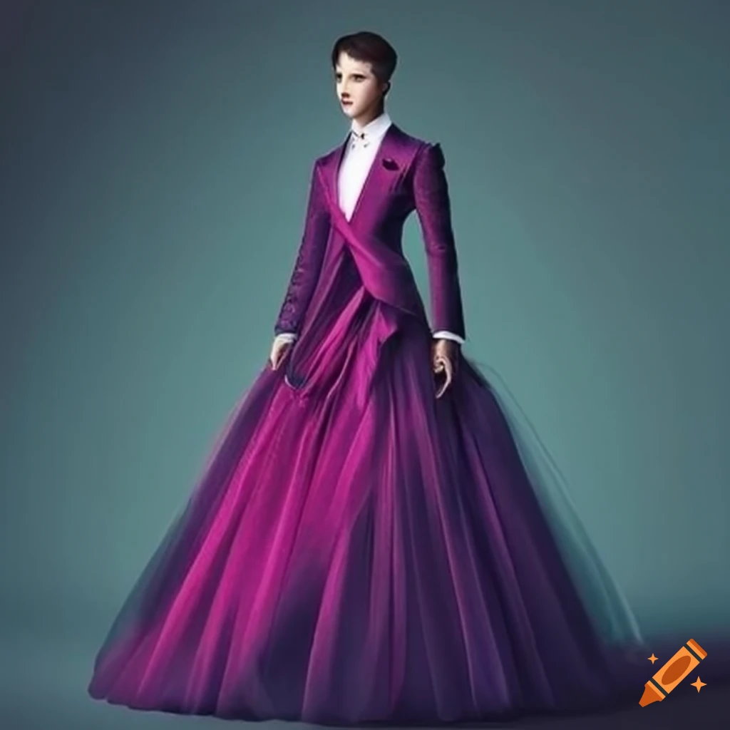 Stylish combination of suit and ball gown on Craiyon