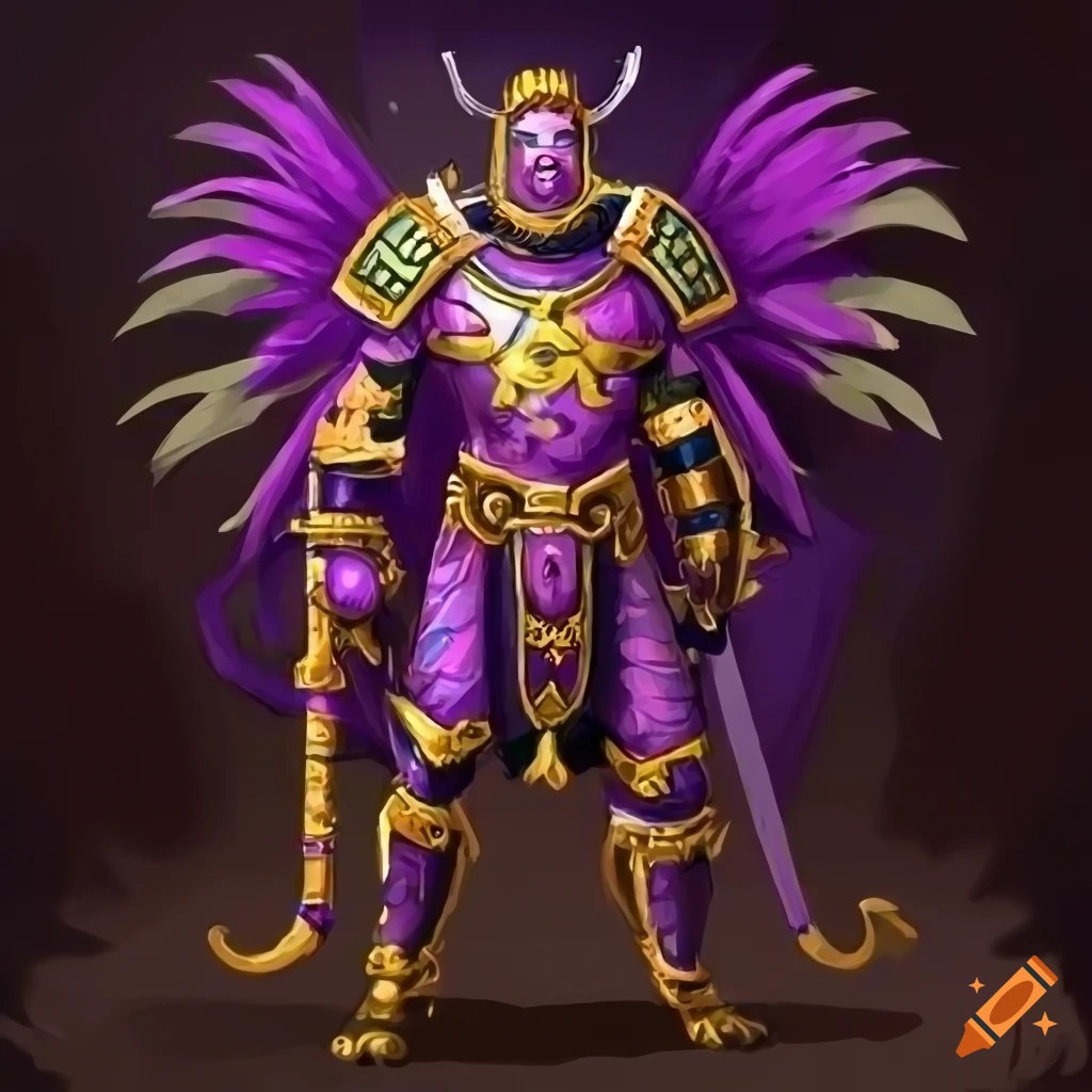 epic illustration of an Aztec Jaguar warrior in purple armor