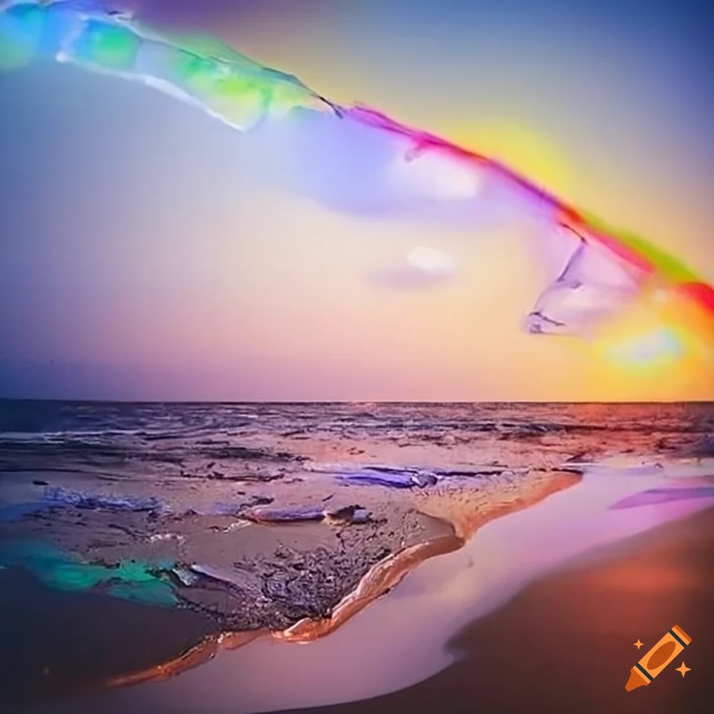 aboriginal art of a shattered rainbow on the beach