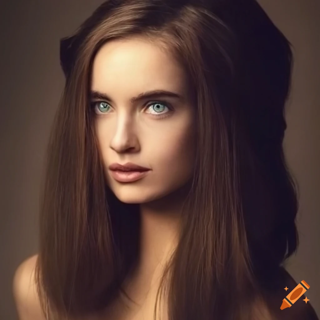 Portrait Of A Woman In Her Early Thirties With Dark Brown Hair And 