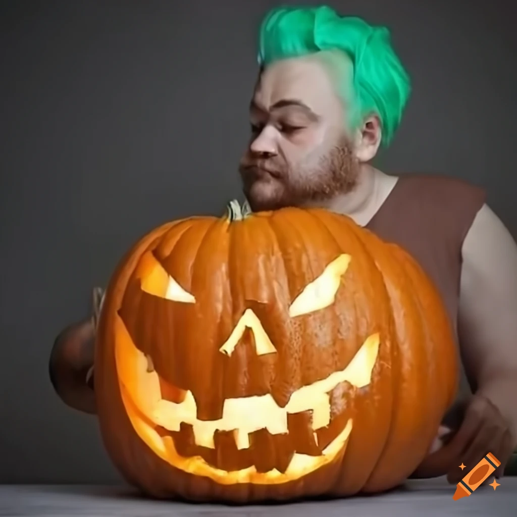 man carving a pumpkin for Halloween
