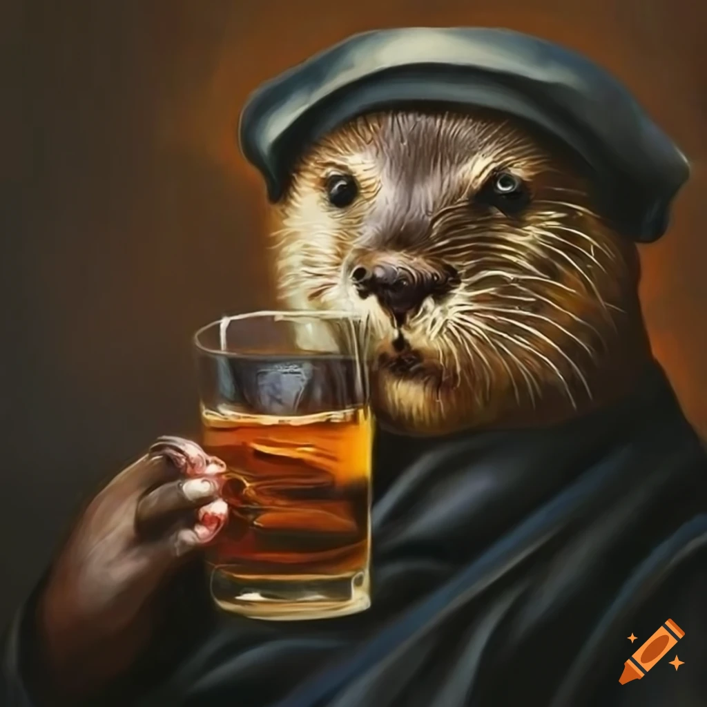 oil painting of an otter in a vintage sailor uniform