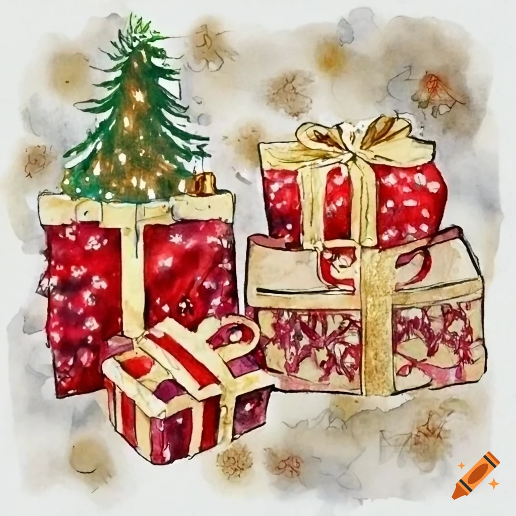 Premium Photo  Watercolor drawing of a box with bows drawing of gifts  illustration for the holiday