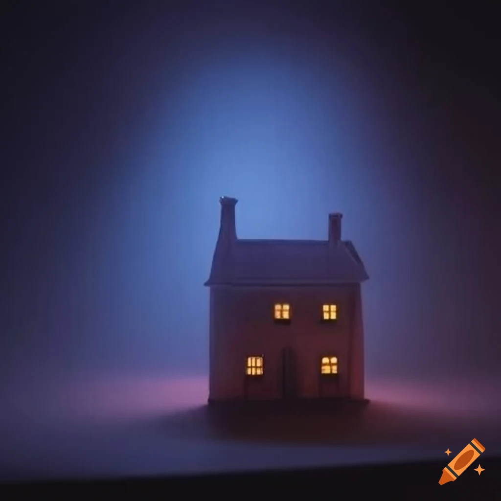 vintage haunted house model in fog