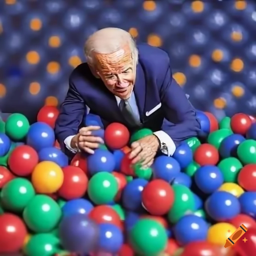 Joe biden enjoying in a ball pit on Craiyon