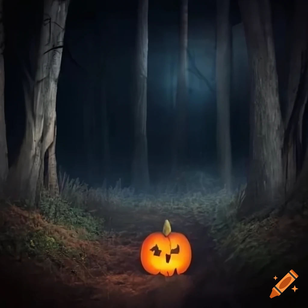 night view of a haunted barn with jack o lanterns