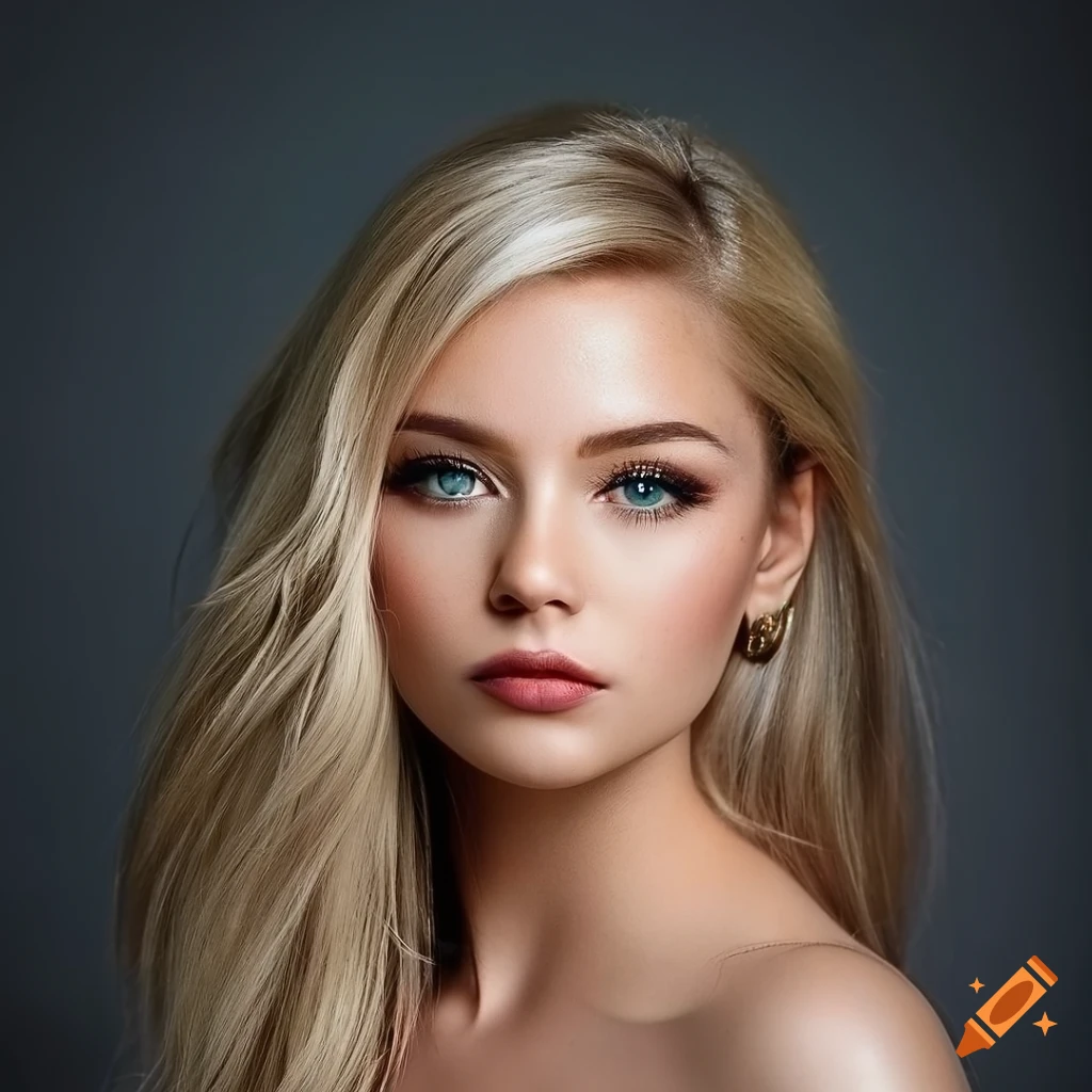 Life-like portrait of a pretty swedish blonde girl with big eyes