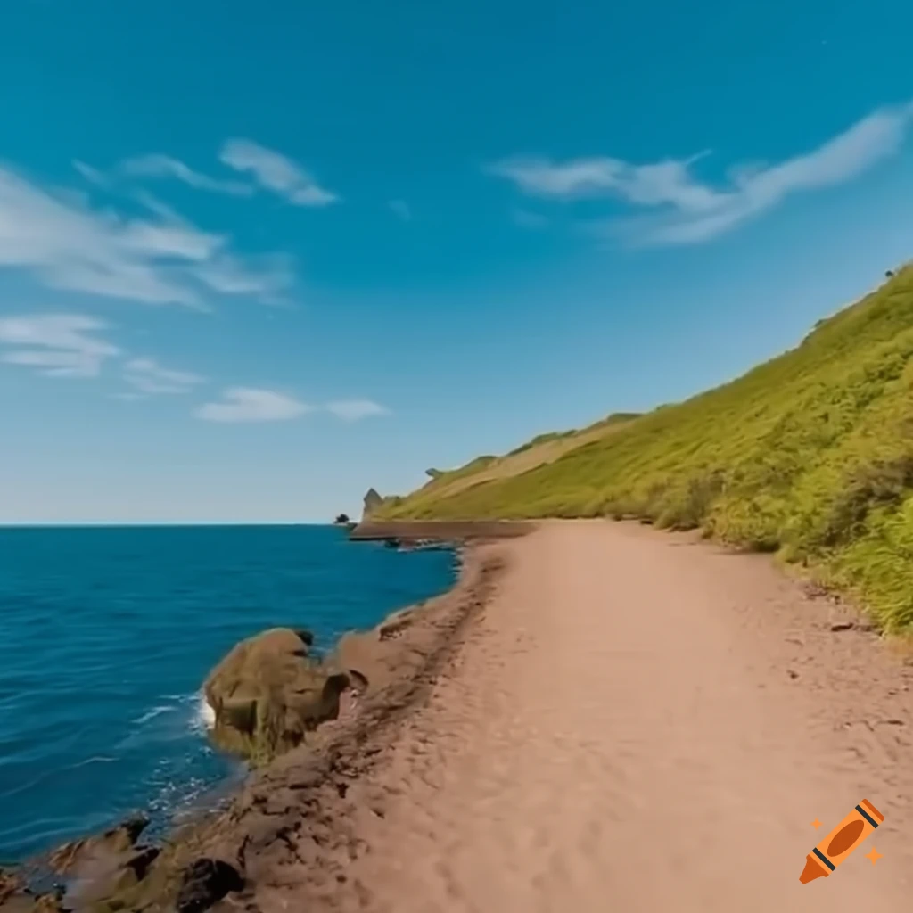 sunny ocean path with a blue sky