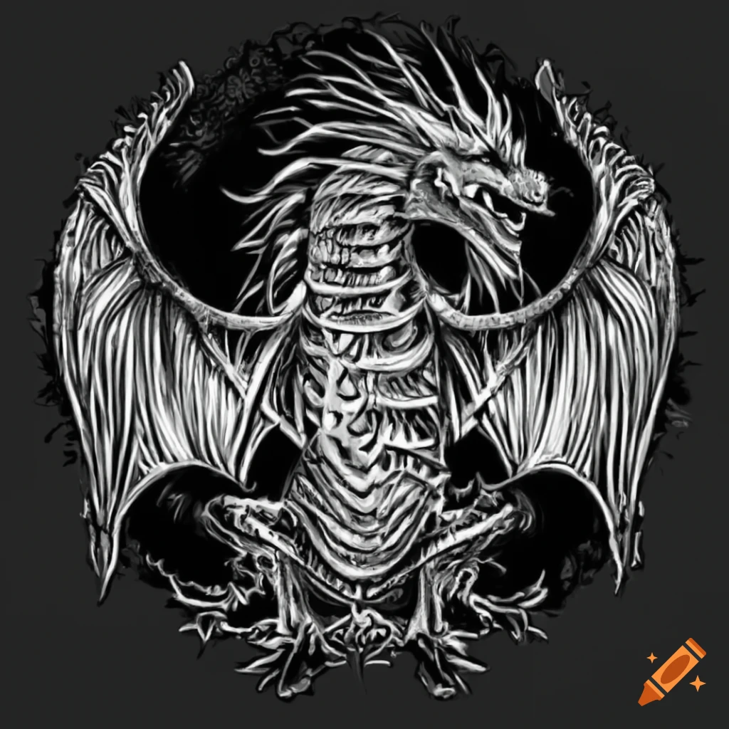 Vintage black and white dragon illustration on Craiyon