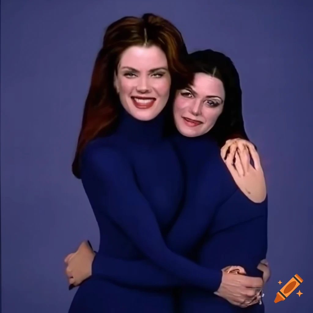 Two-headed woman illusion in navy blue turtleneck and tights on Craiyon