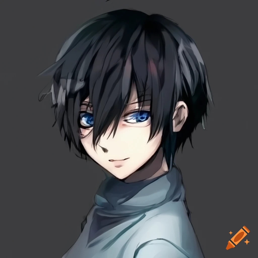 Black hair boy with brown eyes in anime style on Craiyon