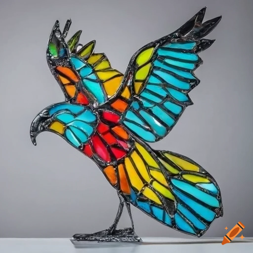 Colorful stained glass eagle sculpture on Craiyon