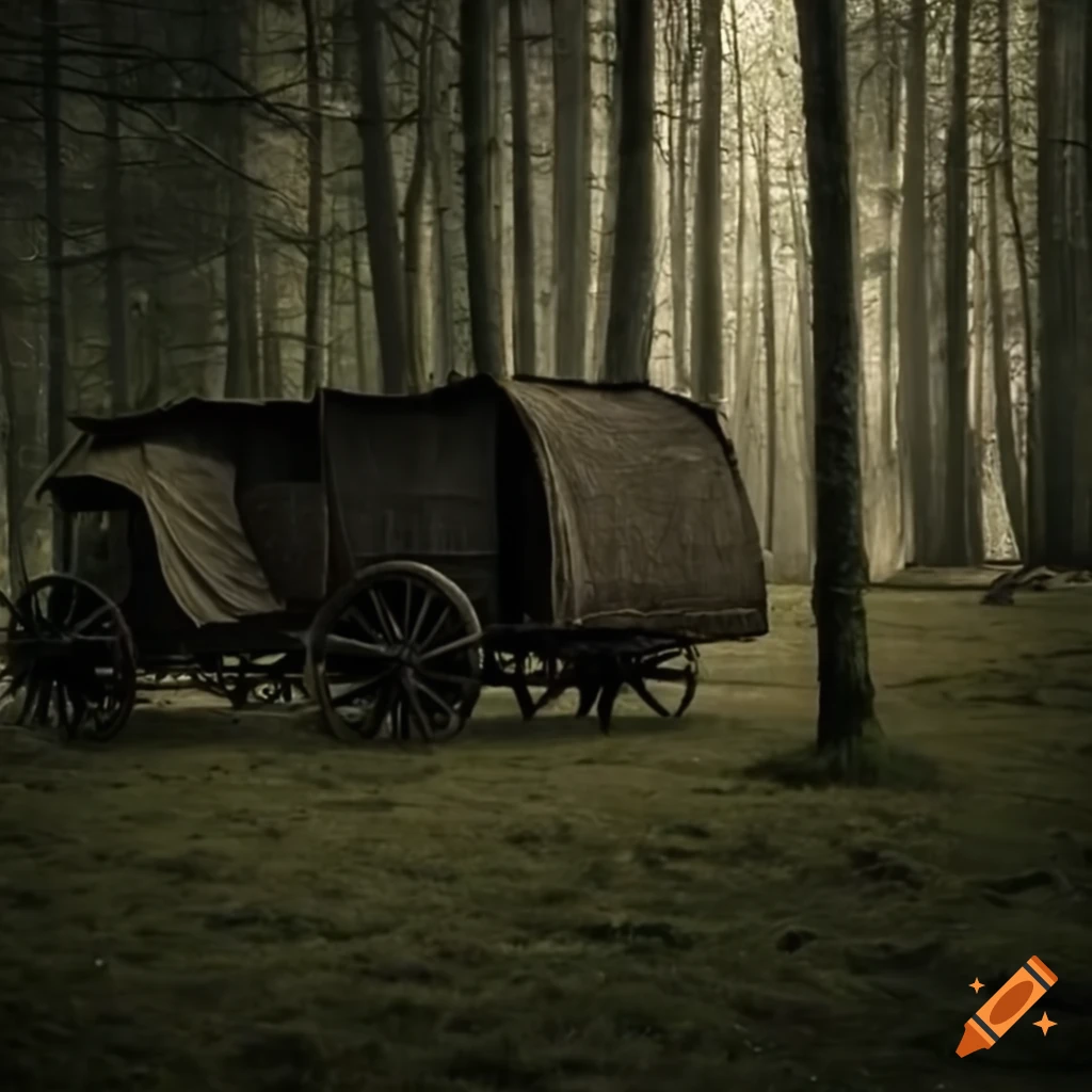 medieval camp in a dark forest
