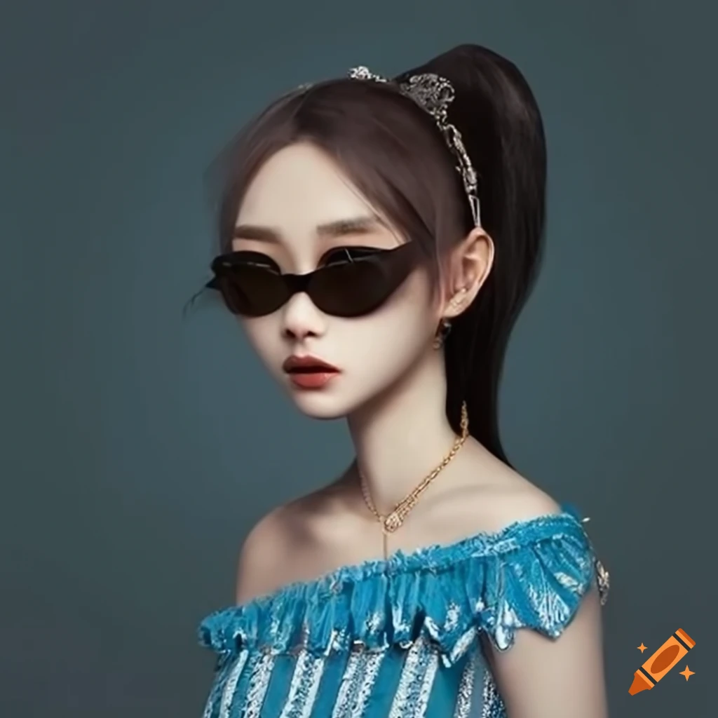 Fashionable woman with tan complexion wearing sunglasses and off