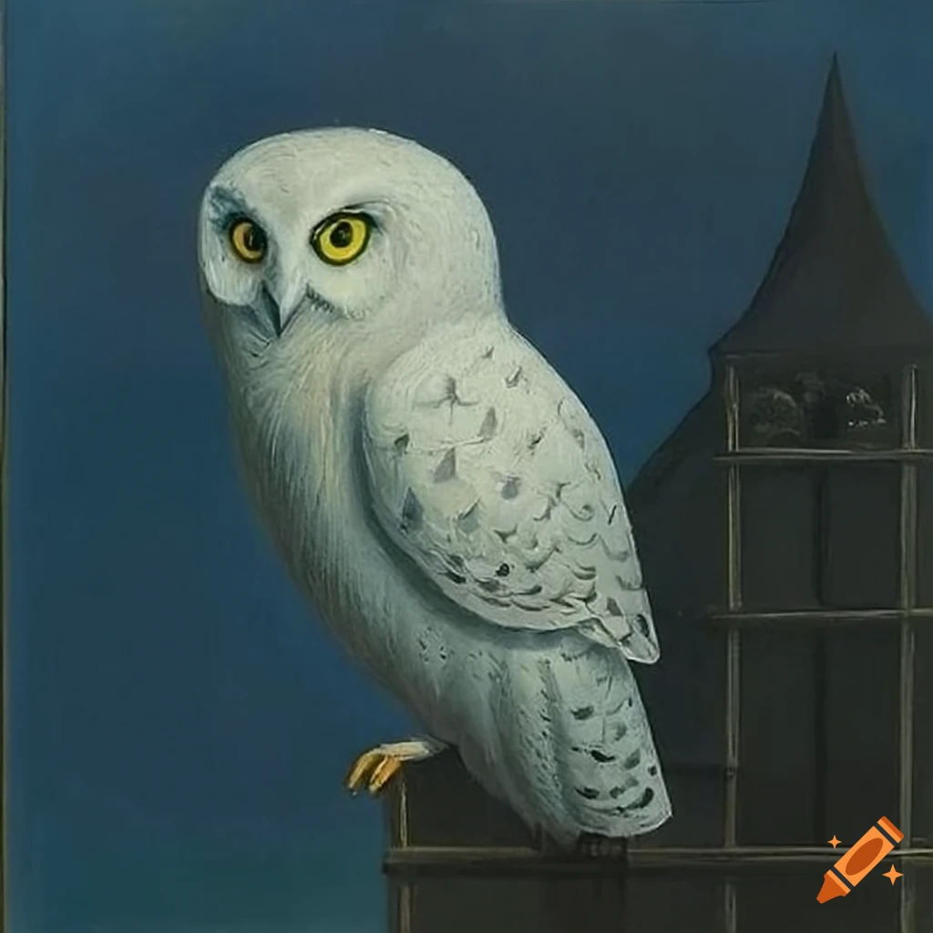 surrealist white owl painting by Rene Magritte