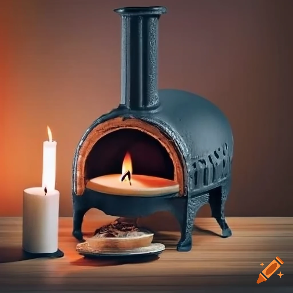 Cast iron wood oven with candle on Craiyon