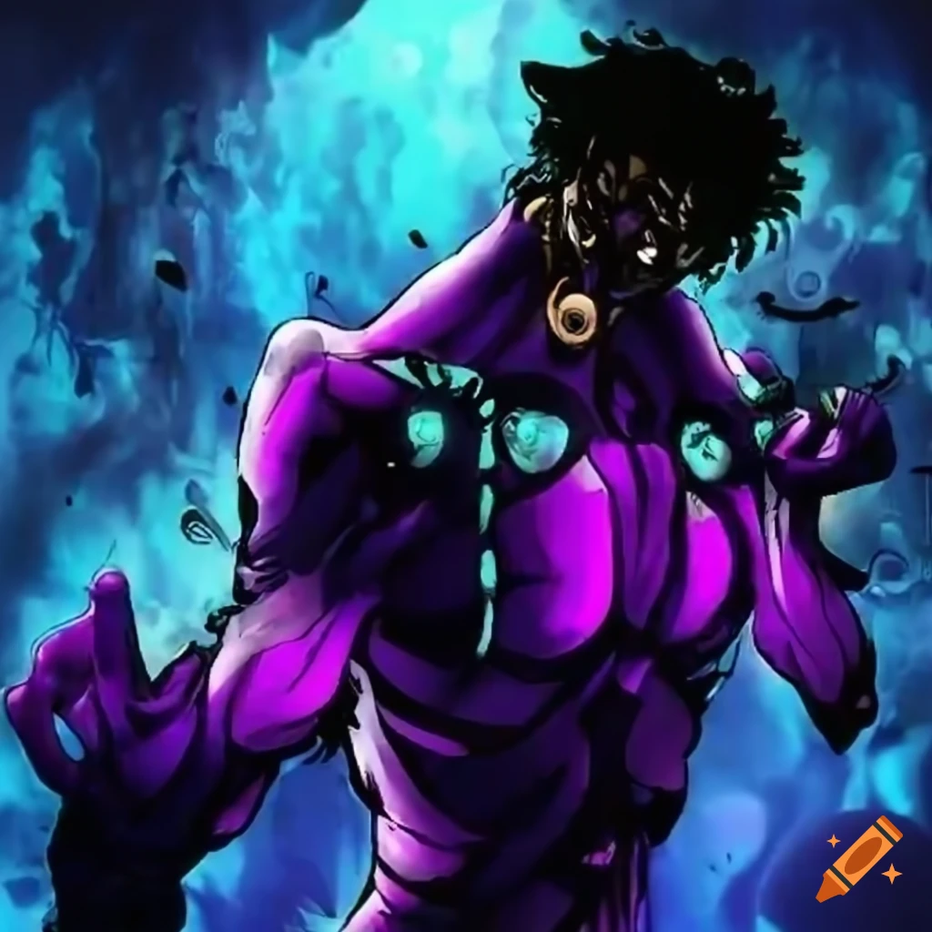 Anime stand, jojo stand, black stand, black hole in the chest, strong  stand, head like a knight, standing like jojo pose, can control a black  hole, mixed space helmet with knight helmet (((