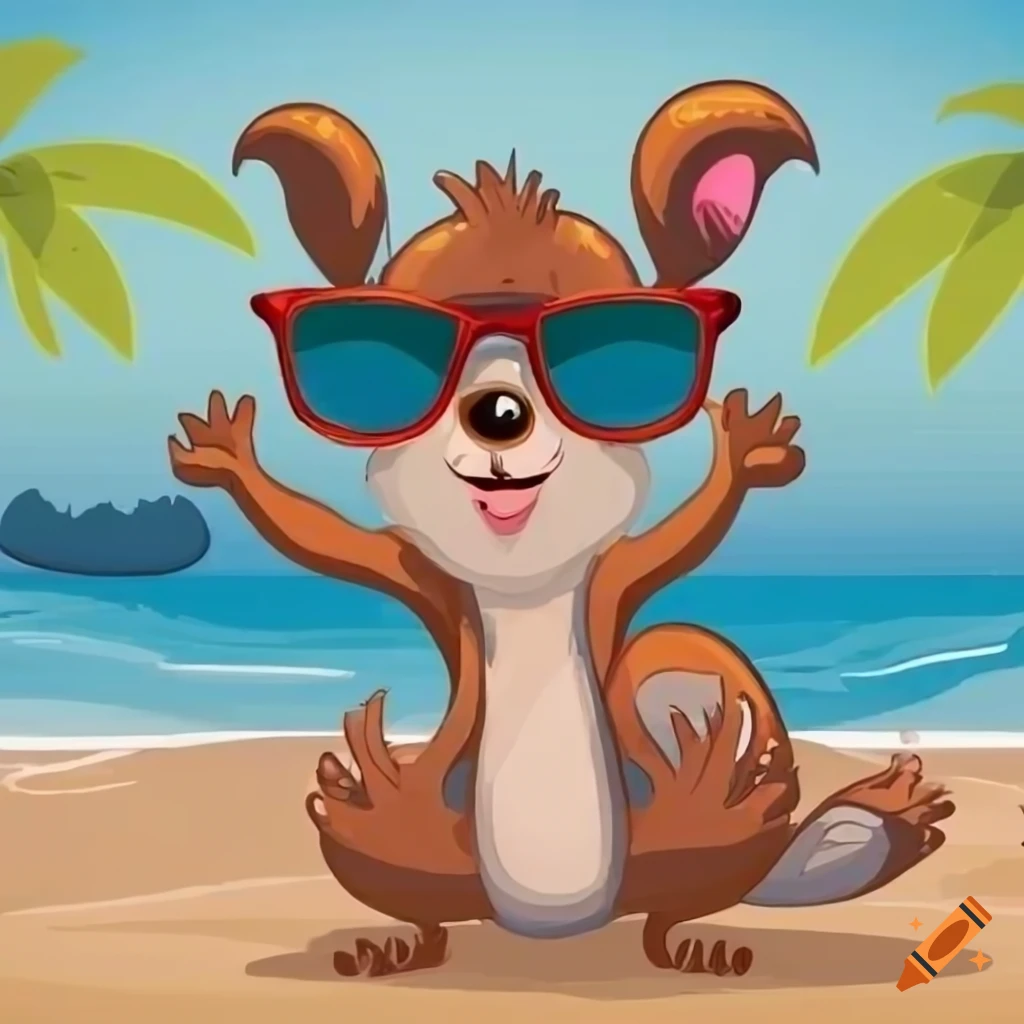 cartoon squirrel enjoying the beach breeze
