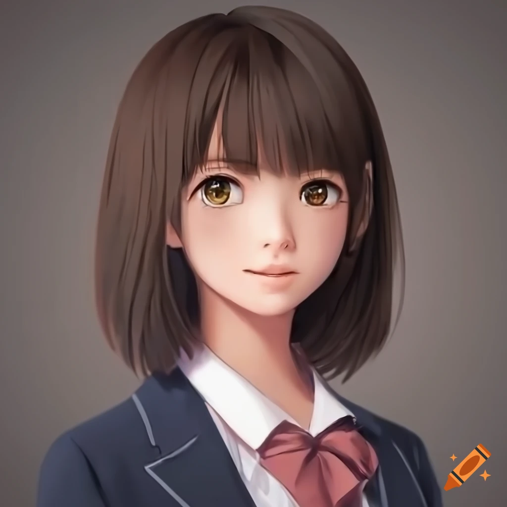 cell animation portrait of a Japanese actress in school uniform
