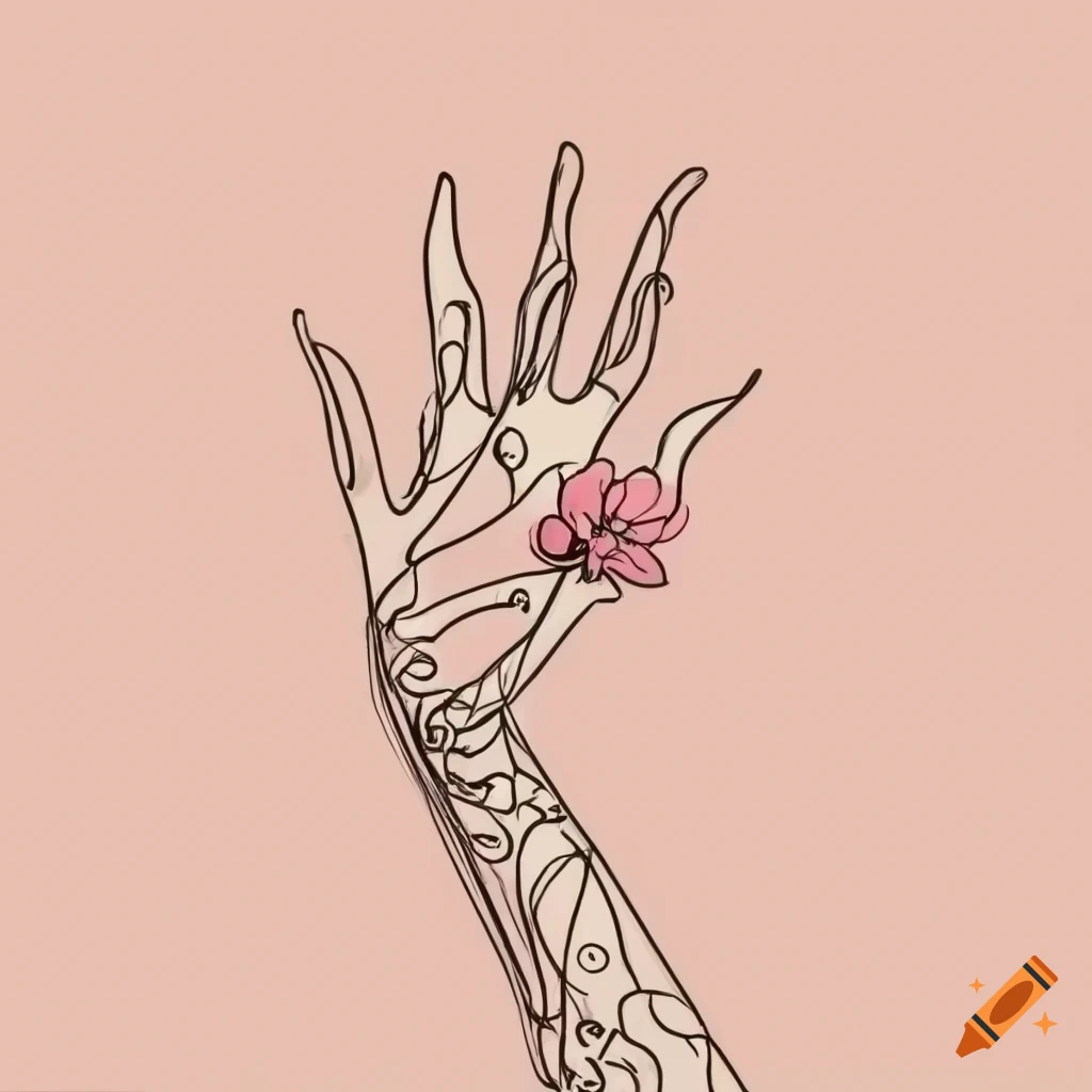 Continuous Line Drawing Of A Hand With Flowers