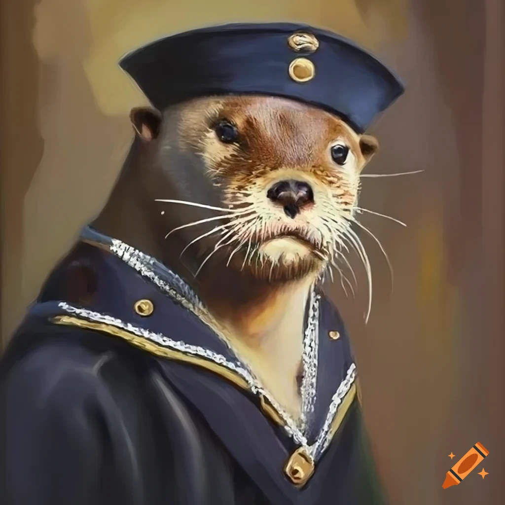 oil painting of a otter in a sailors uniform