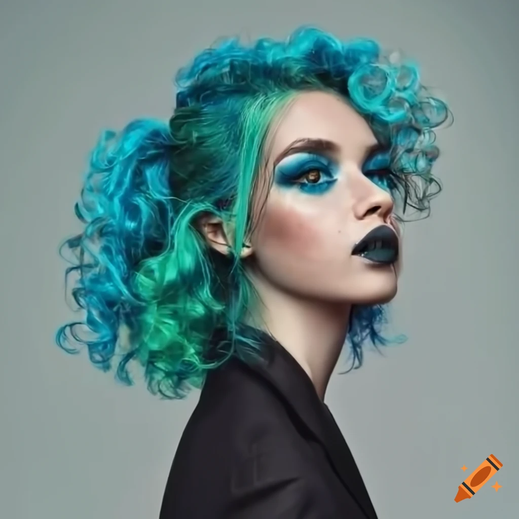 young woman with colorful hair and bold eyeliner