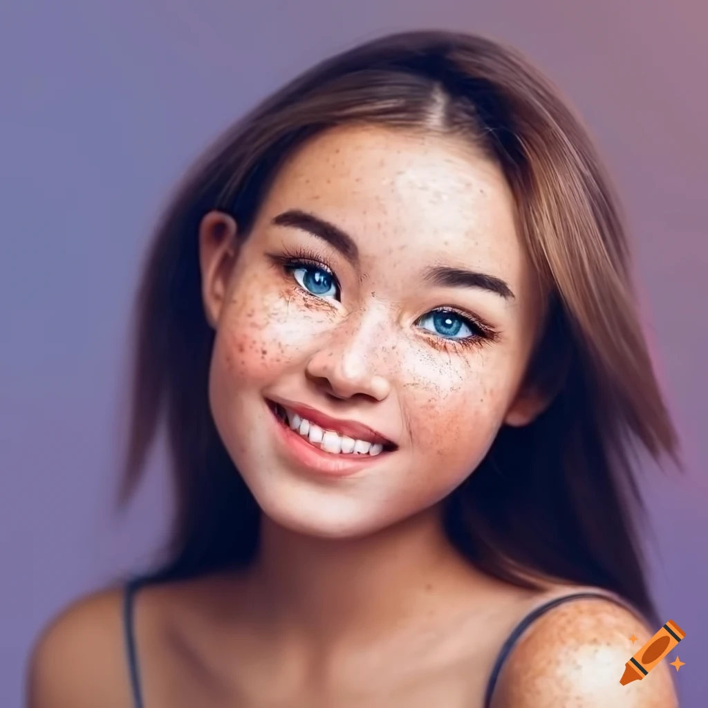 portraiture of a young woman with freckles and blue eyes