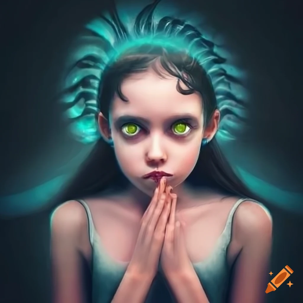 Illustration of a girl with spiraling eyes on Craiyon