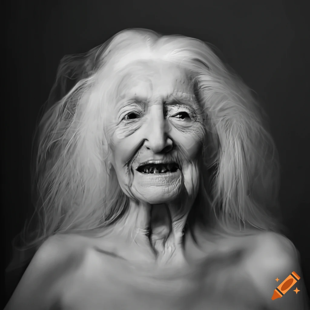 Black and white photograph of an elegant elderly woman on Craiyon