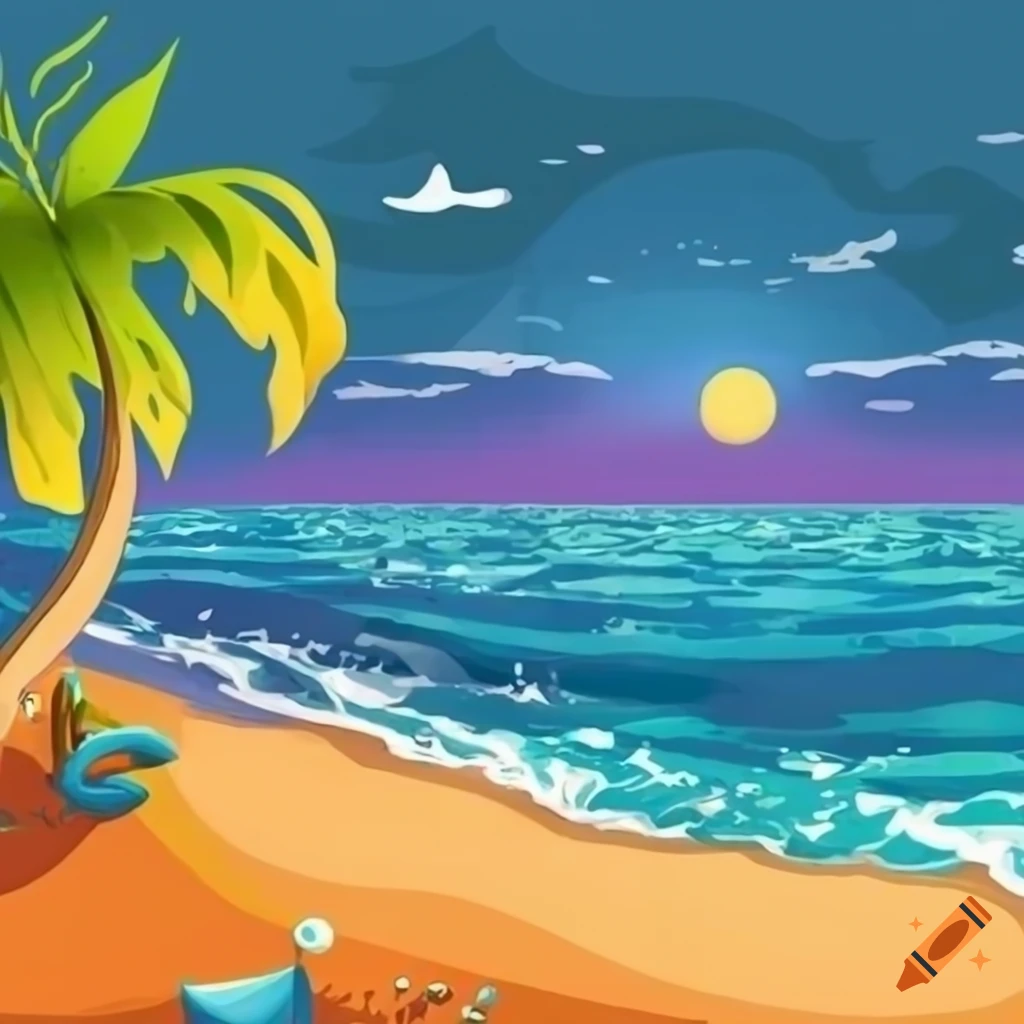 cartoon beach background for song cover art