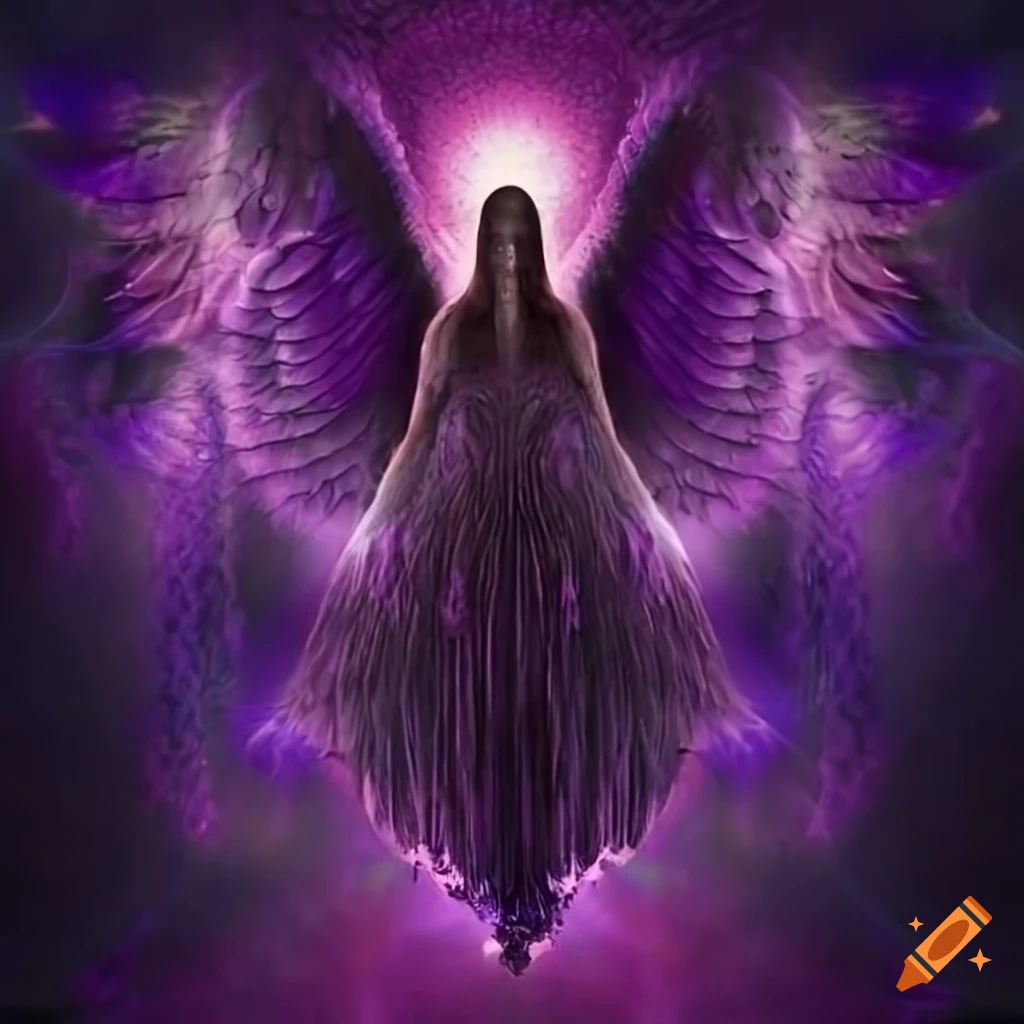 Ethereal purple angel with multiple wings on Craiyon