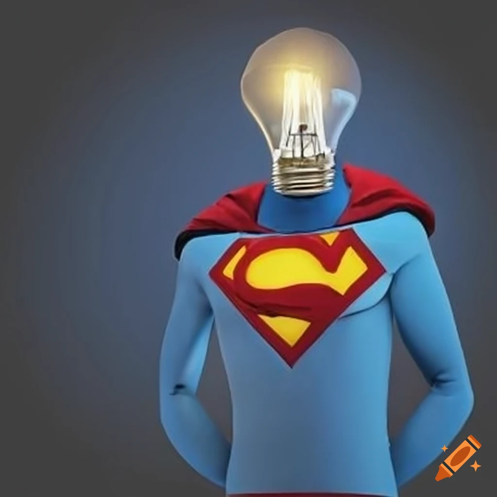 Concept art of a superhero with a light bulb theme on Craiyon