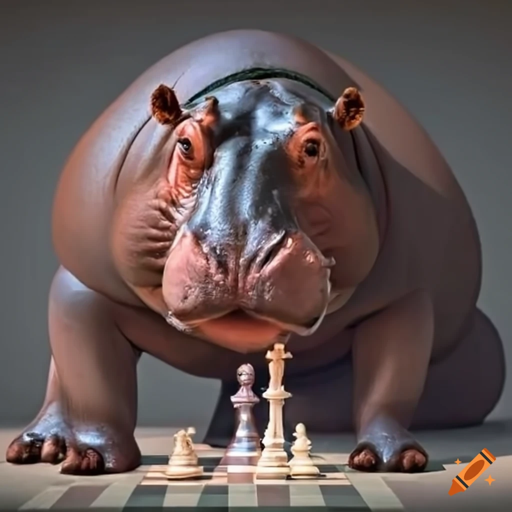 funny image of a hippo playing chess