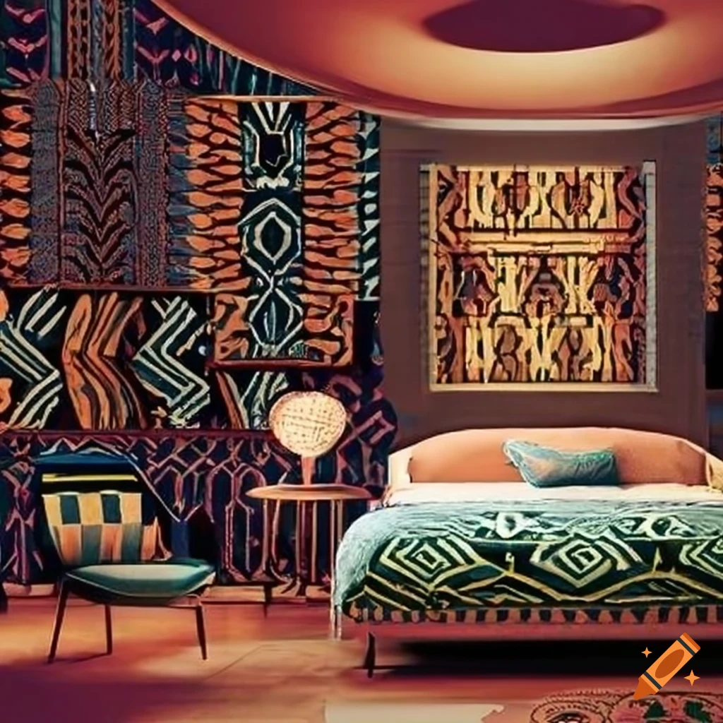 Art deco bedroom with african patterns on Craiyon