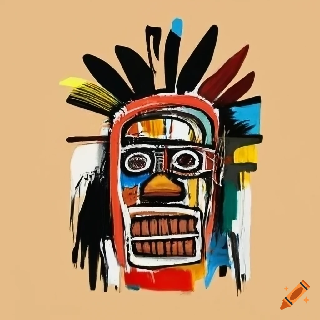 Basquiat-inspired painting with Indian chief and symbols