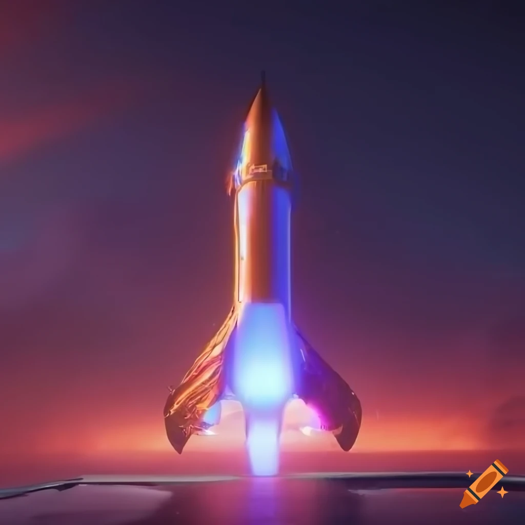 realistic starship takeoff in vibrant colors