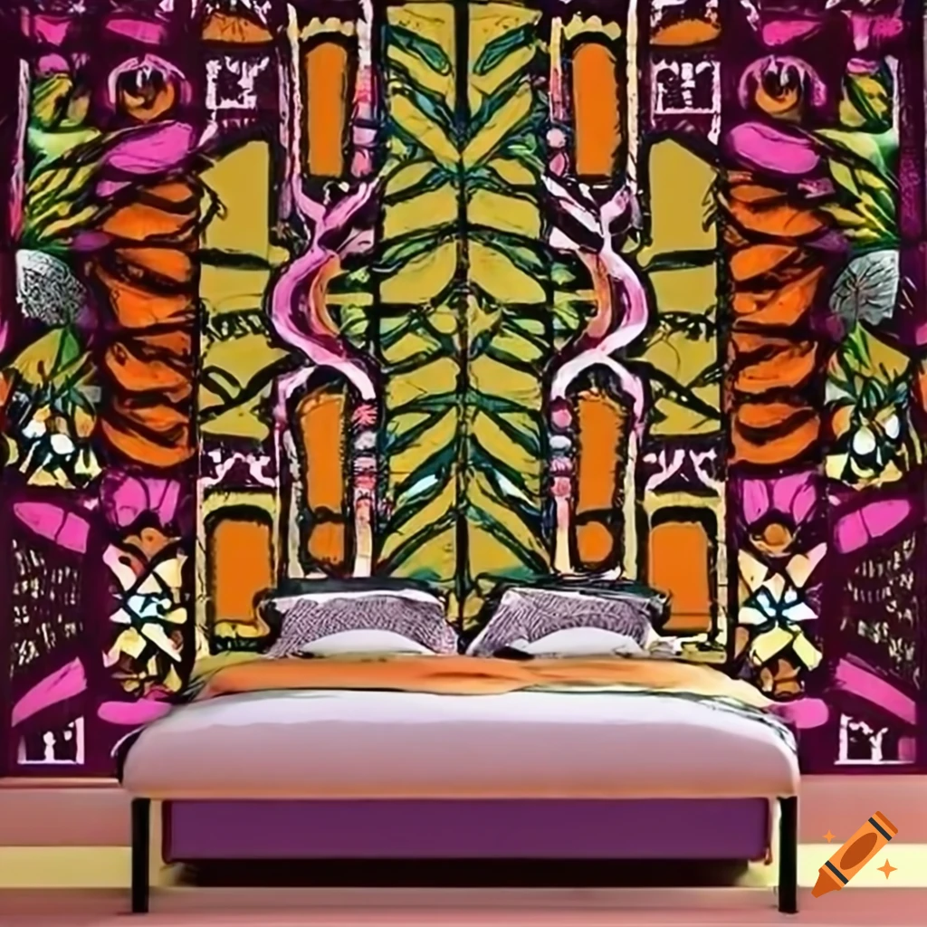 Tropical art deco bedroom with african patterns on Craiyon