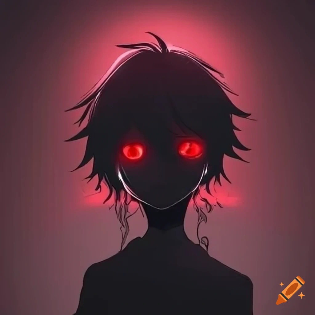 Anime boy with red glowing eyes with a random companion of death