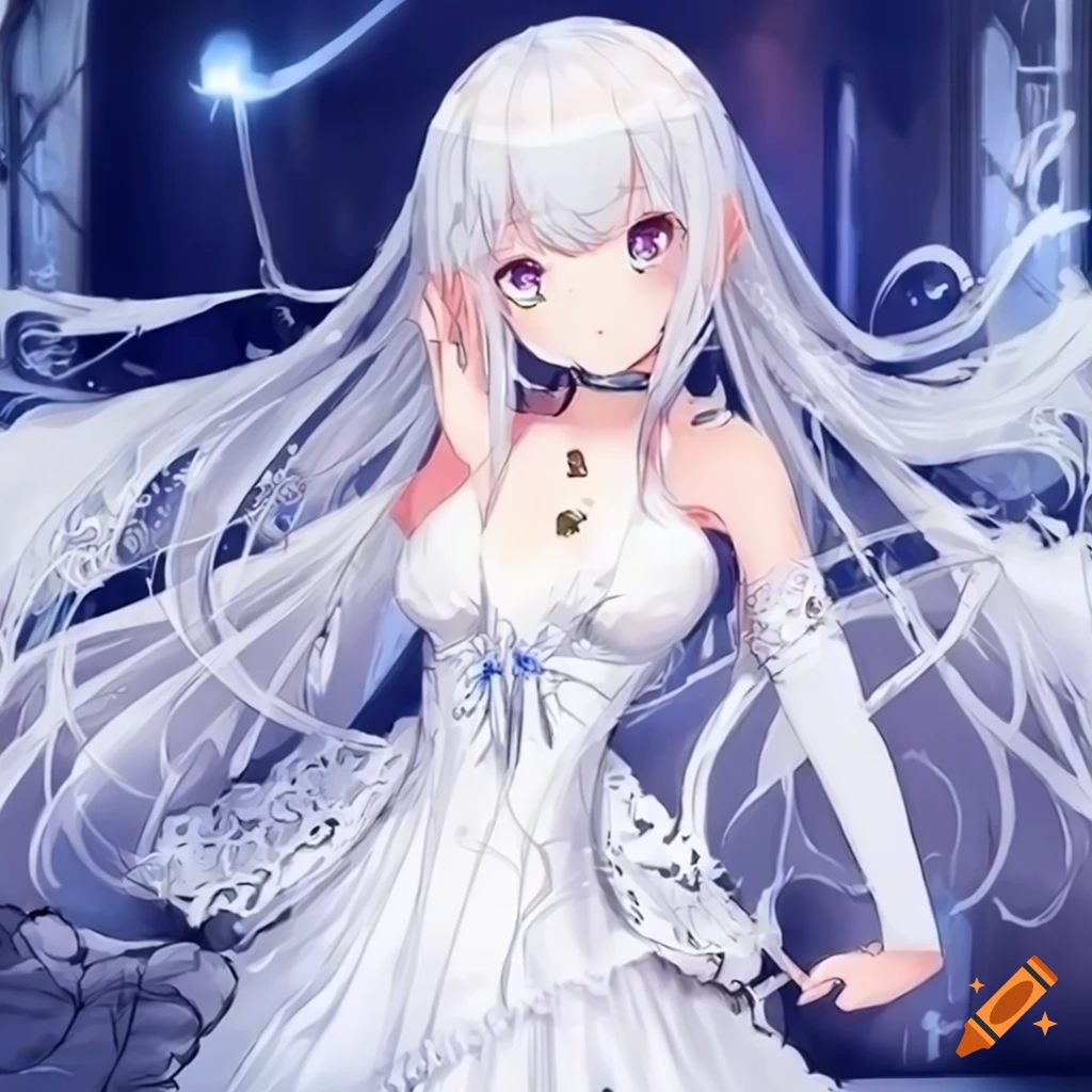 Masterpiece, fantasy world, original, 2d anime character, cute girl, white  hair, blue eyes