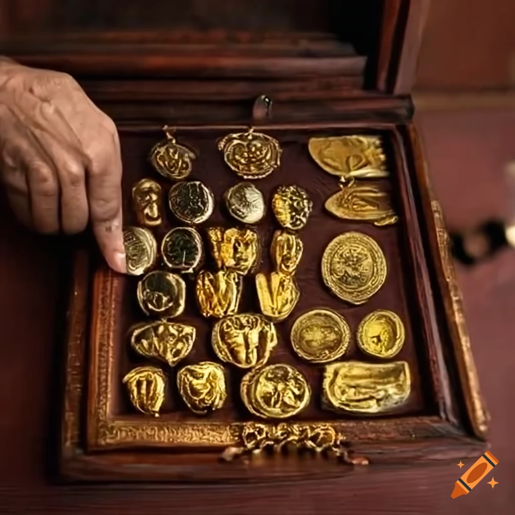 image of a magician selling gold amulets in an antique store