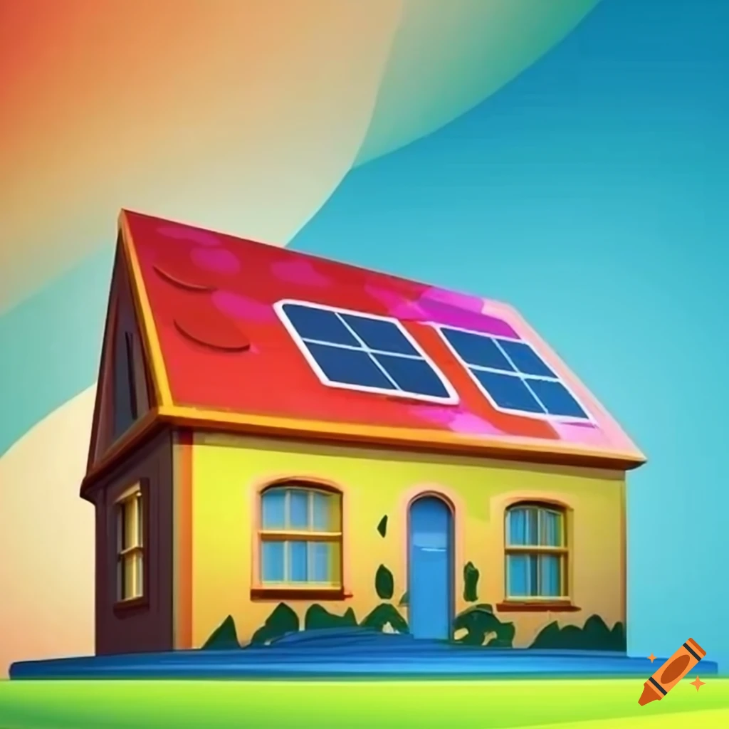 colorful illustration of a house with solar panels