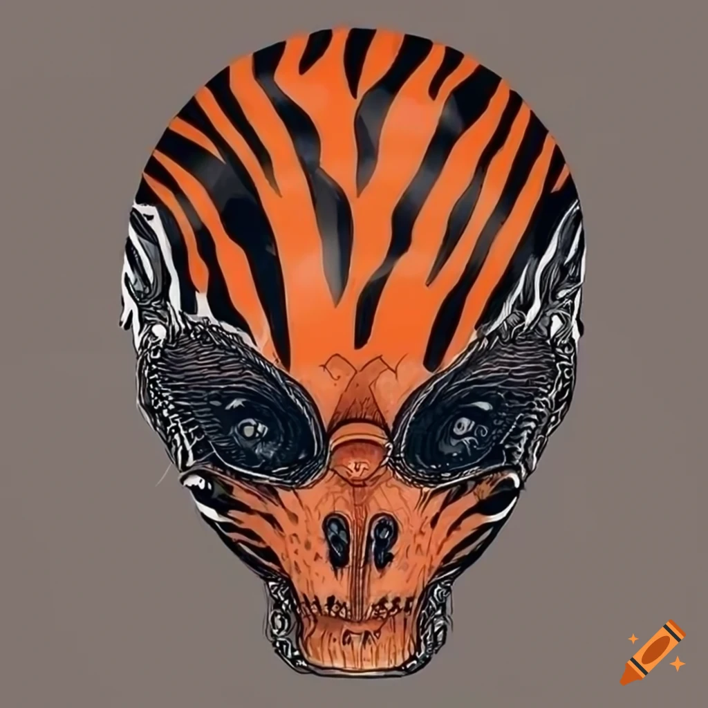 intricate drawing of an Alien wearing a Bengals helmet