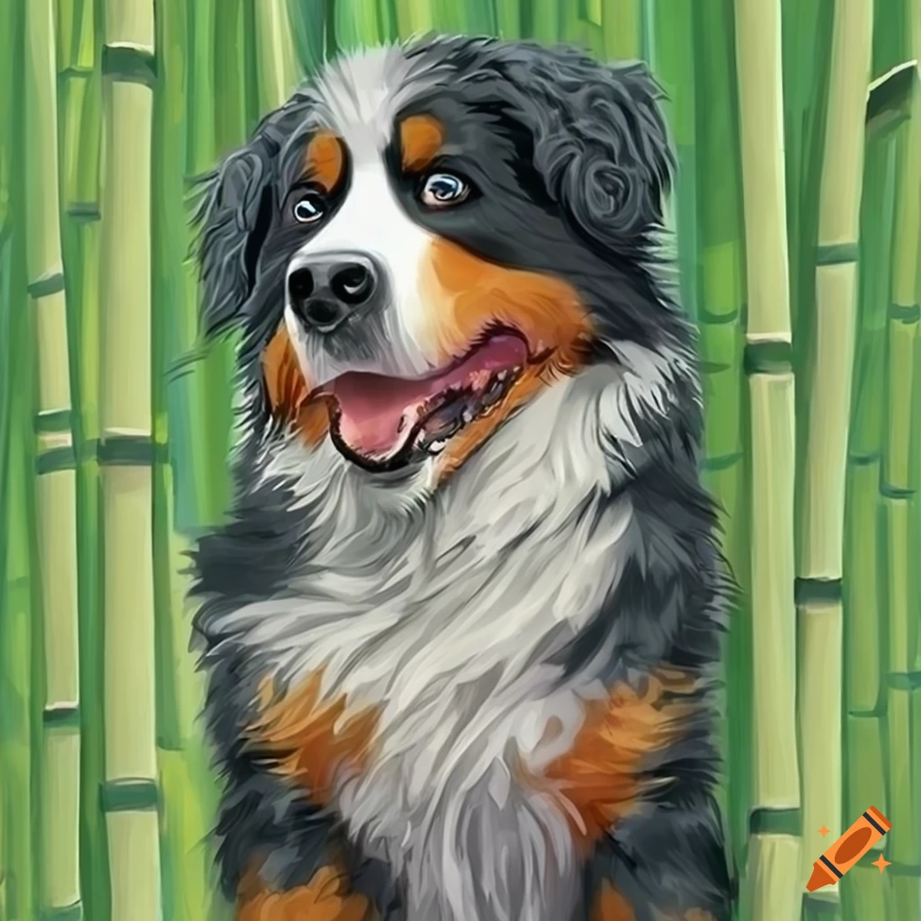 Art of bernese mountain dog in a bamboo forest