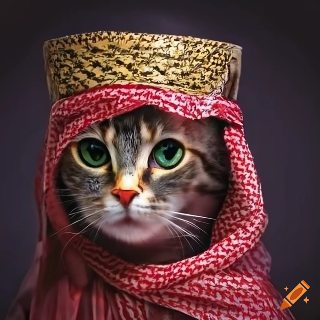 Cat wearing keffiyeh in arab dress on Craiyon