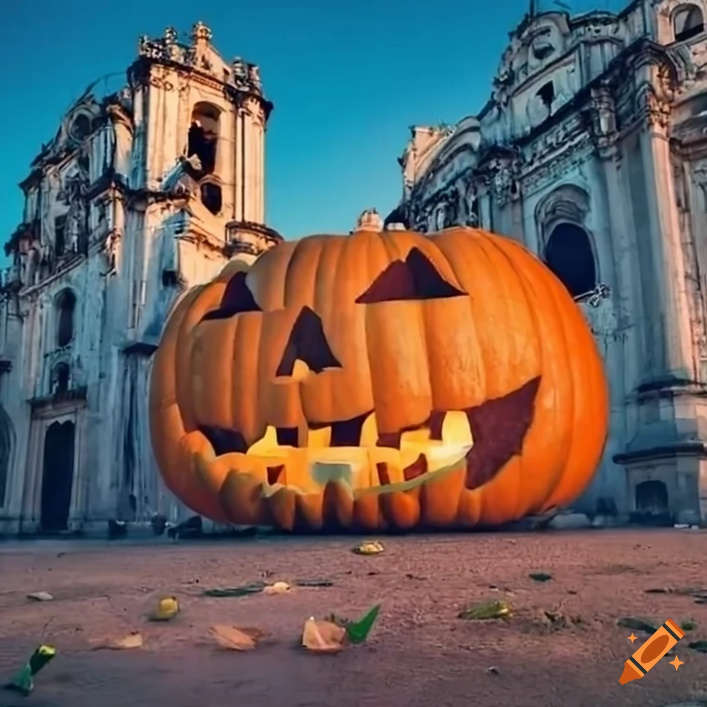 Halloween pumpkins in front of Havana Cathedral