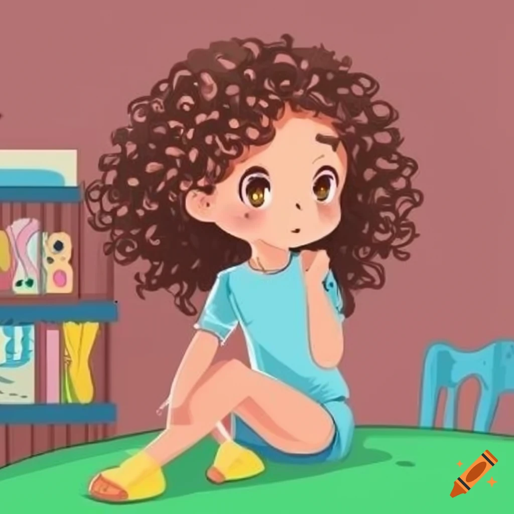 illustration of a brown curly haired girl sitting in a corner