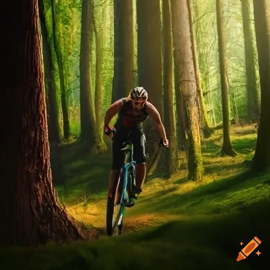 mountain biker riding through a forest