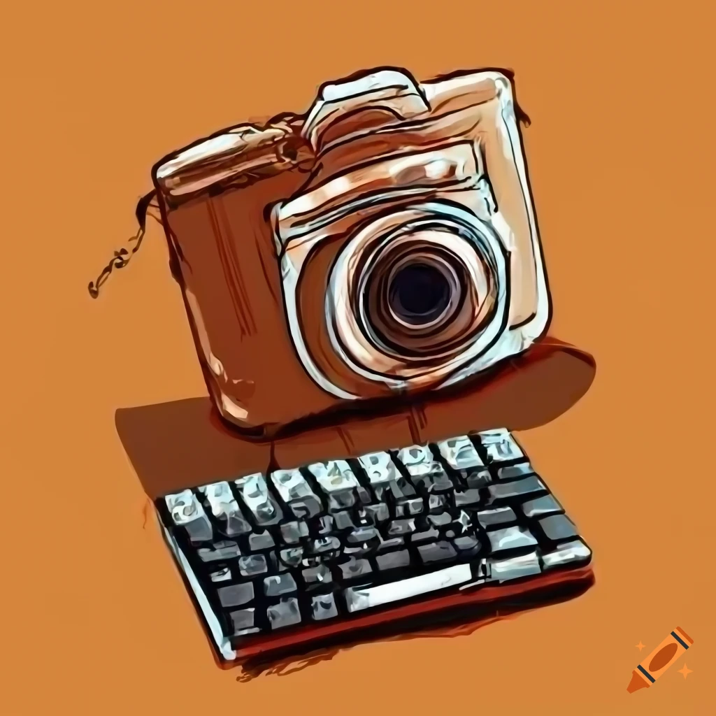 Artwork with camera, keyboard, and guitar